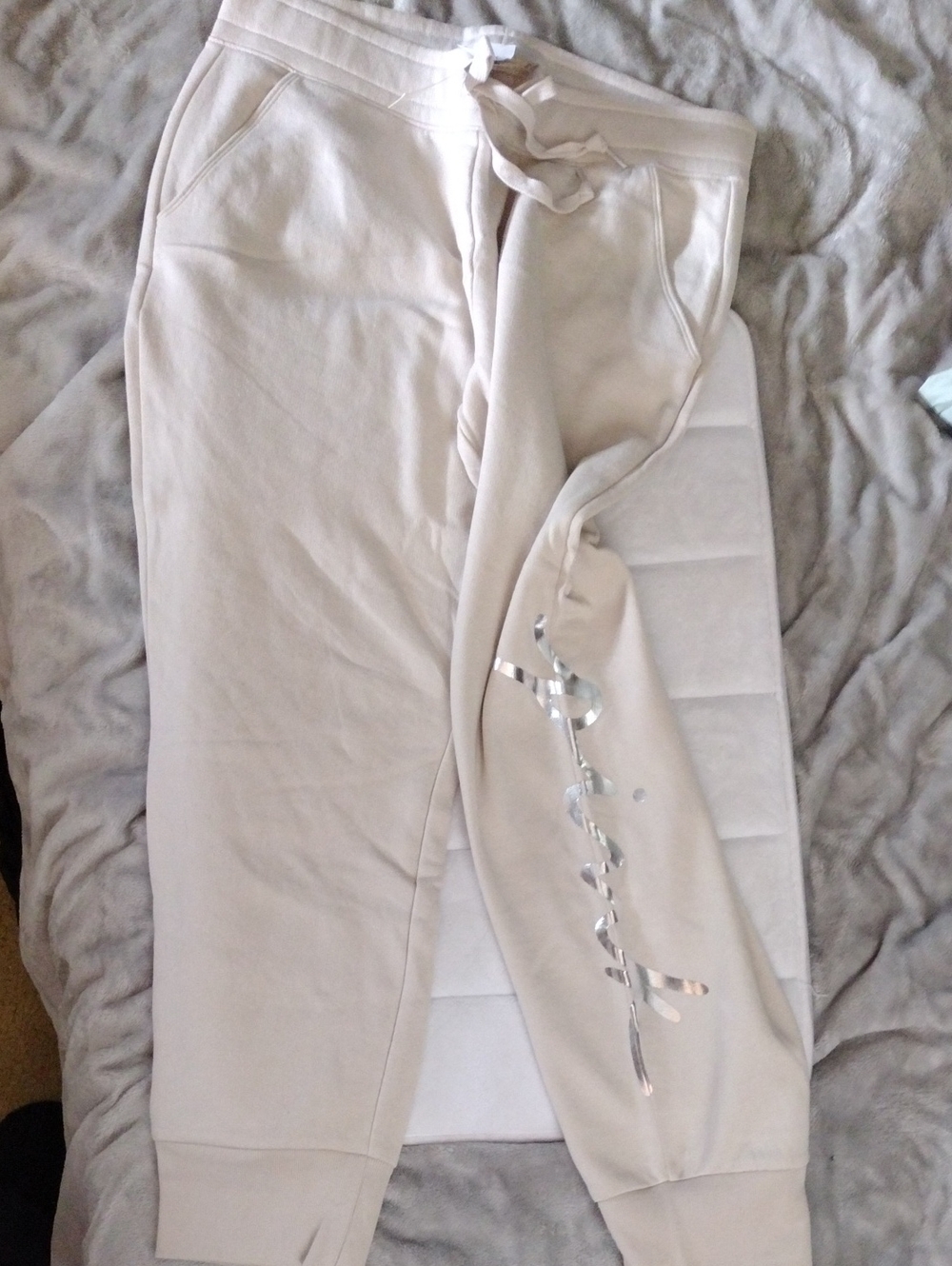 PINK Victoria's Secret Cream Logo Jogger Pants